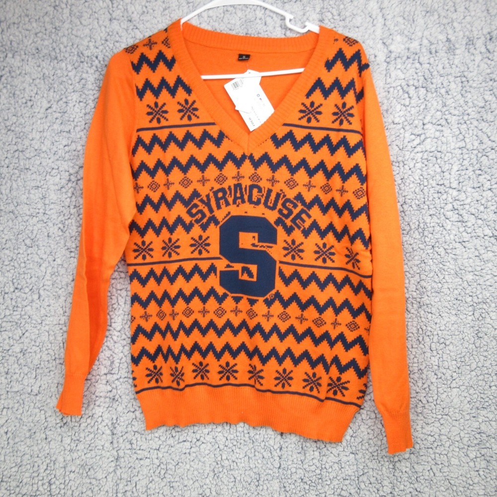 FOCO Syracuse University NCAA V-Neck Sweater - Orange & Navy - XL